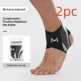 Black and gray compression ankle support brace with snug fit and breathable fabric.