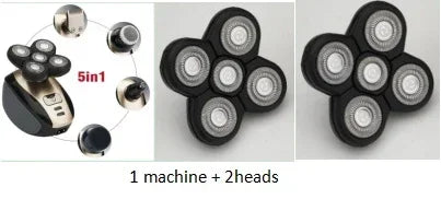 Electric grooming kit with black rotary shaver, interchangeable heads, and ergonomic design