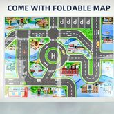 Colorful foldable city play mat with roads, parking, and helipad design for kids.