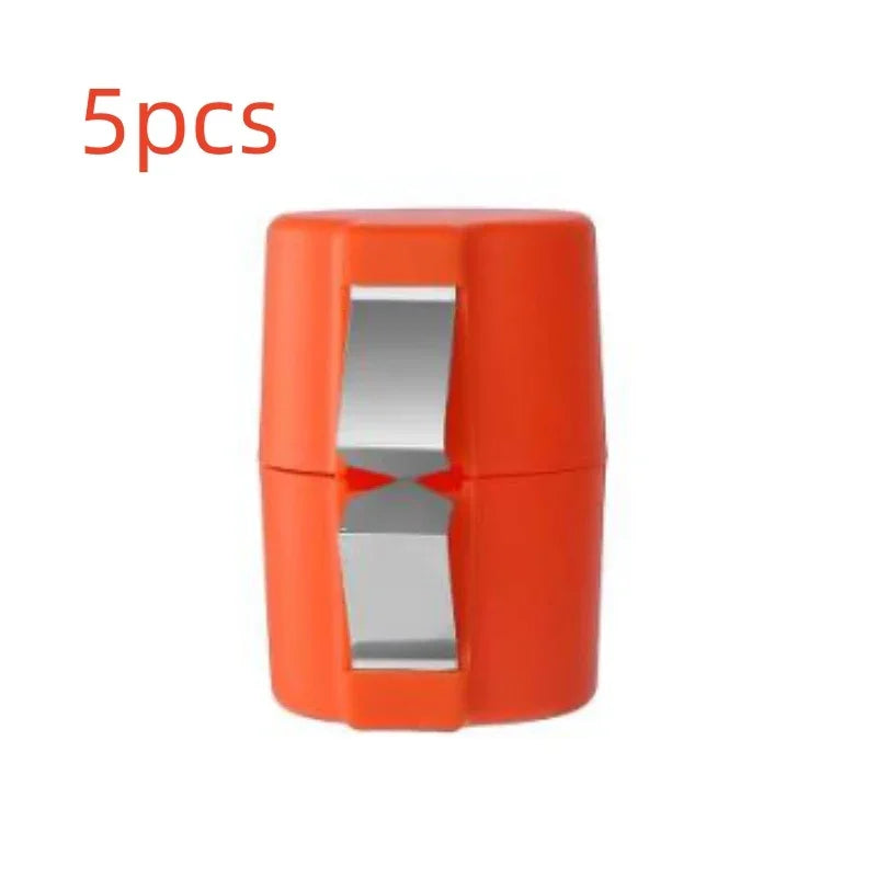 Orange compact plastic tube cutter with metal blades, set of 5 pieces, on white background.