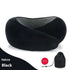 Black ergonomic travel neck pillow with soft velvety fabric and mesh lining, includes storage bag