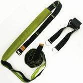 Black and green adjustable fabric straps with metal loops, modern minimalist style.