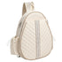 Cream quilted backpack with side pockets, striped detail, modern minimalist style