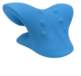 Blue ergonomic neck support pillow with contoured shape and textured massage points