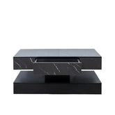 Modern black marble-patterned coffee table with rectangular geometric design and matte finish