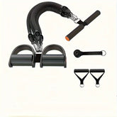 Black resistance bands set with foam handles and foot pedals for home fitness workouts