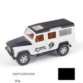 White and black toy SUV car with off-road design, plastic material, orange interior.