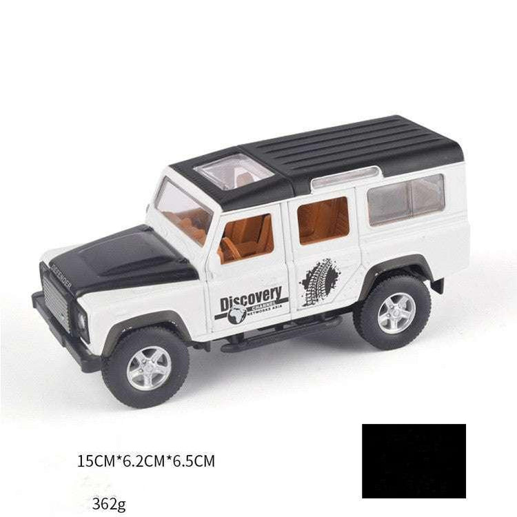 White and black toy SUV car with off-road design, plastic material, orange interior.