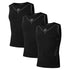 Set of three black sleeveless compression shirts with gray accents, slim fit design