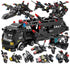 Black SWAT police toy building set with figures, armored truck, jet, and tactical gear.
