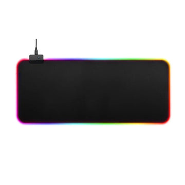 Black extended mouse pad with RGB lighting and a smooth surface for gaming or office use