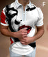 Men’s slim fit polo shirt with half-zip, white with bold graphic face print and red accents