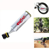 Futuristic streetwear-inspired biker wearing camouflage outfit and helmet, with silver flame bike exhaust accessory.