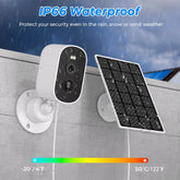 Outdoor waterproof security camera and solar panel in the rain mounted on a wall