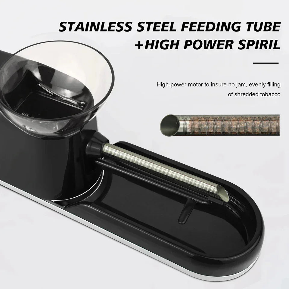 Automatic cigarette rolling machine with stainless steel feeding tube and clear hopper