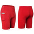 Red high-waisted biker shorts with stretchy fit, side phone pocket, and smooth athletic material