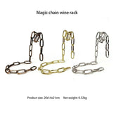 Metal chain wine racks in bronze, gold, and silver colors, sturdy and modern design.