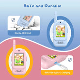 Blue and pink kids walkie talkies with screen, sturdy ABS shell, USB Type-C charging