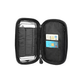 Black zippered wallet with card slots and phone pocket, nylon material, compact fit