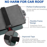 Black synthetic leather car accessory with adjustable strap, flexible collapsible frame, and reinforced stitching for secure roof installation.