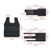 Black tactical vest with adjustable straps, polyester material, detailed size measurements, streetwear style.