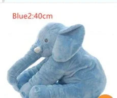 Light blue plush elephant toy, soft fabric, 40cm size, sitting pose.