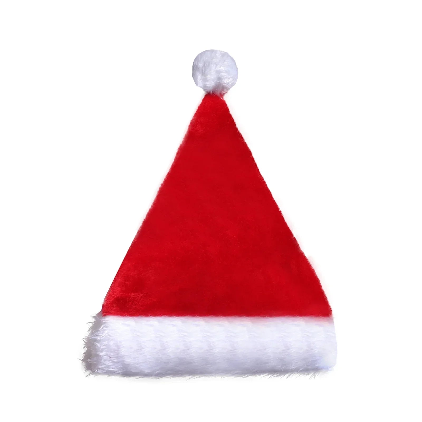 Classic red and white faux fur Santa hat with fluffy trim and pom-pom, festive accessory