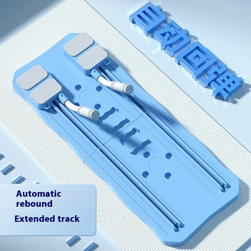 Blue automatic rebound sliding track with dual white handles and extended rails, modern tech accessory