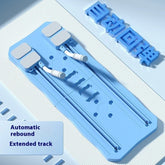 Blue automatic rebound sliding track with dual white handles and extended rails, modern tech accessory