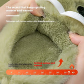 Close-up of thick green cotton velvet slipper, soft plush material for warmth, cozy fit.