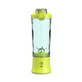 Lime green portable blender with clear plastic body and secure flip-top lid