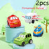 Colorful cartoon toy vehicles set, including a red car, white airplane, green SUV, and blue scooter, made of plastic with playful designs.