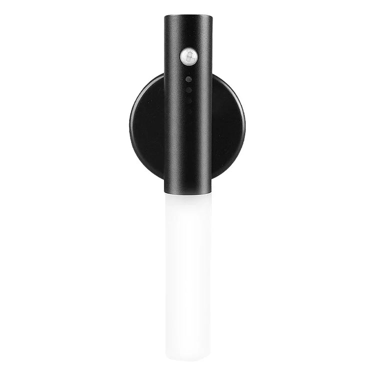 Minimalist black wall-mounted LED light with sensor and cylindrical design