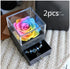 Gift box with a preserved rainbow rose and drawer containing silver and blue beaded bracelet
