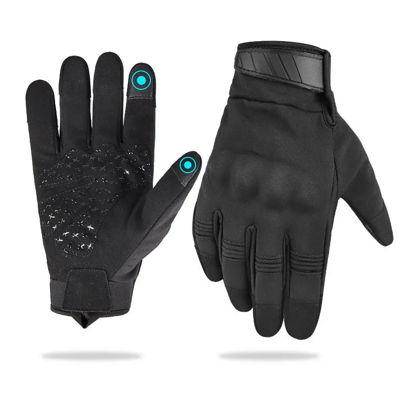 Black touchscreen gloves with adjustable wrist strap and non-slip palm grip, slim fit