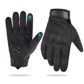 Black touchscreen gloves with adjustable wrist strap and non-slip palm grip, slim fit