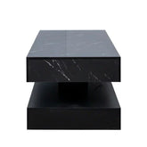 Modern rectangular black marble coffee table with minimalist design and glossy finish