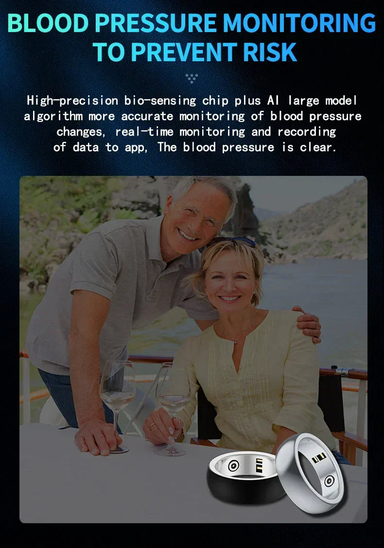 Smart rings for blood pressure monitoring, silver and black, modern lifestyle accessory