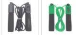 Two jump ropes with foam handles, one black, one green, suitable for fitness and cardio workouts.