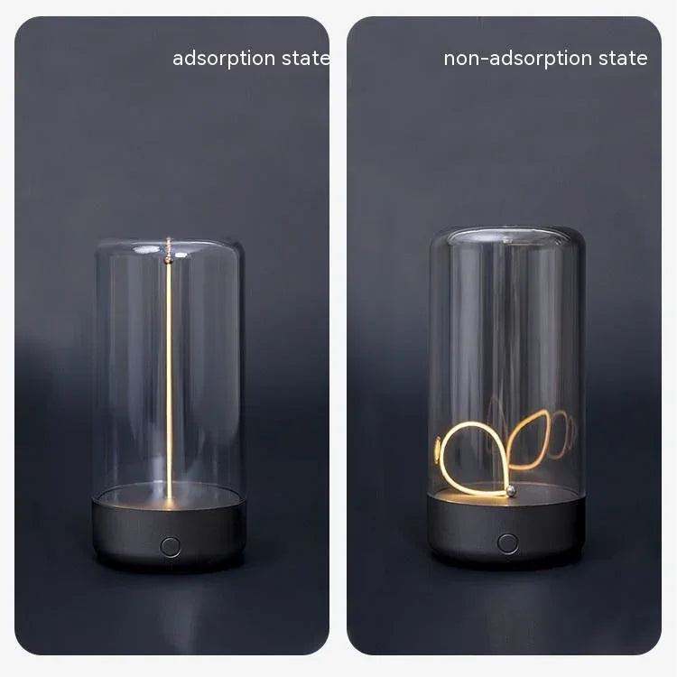 Modern glass cylinder table lamp with adjustable gold filament, black base