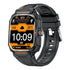 Black rugged sport smartwatch with orange accents, silicone strap, large digital display