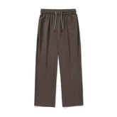 Brown wide-leg sweatpants with drawstring waist, relaxed fit, soft cotton material