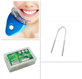 Teeth whitening device, tongue scraper, and dental floss picks for oral hygiene