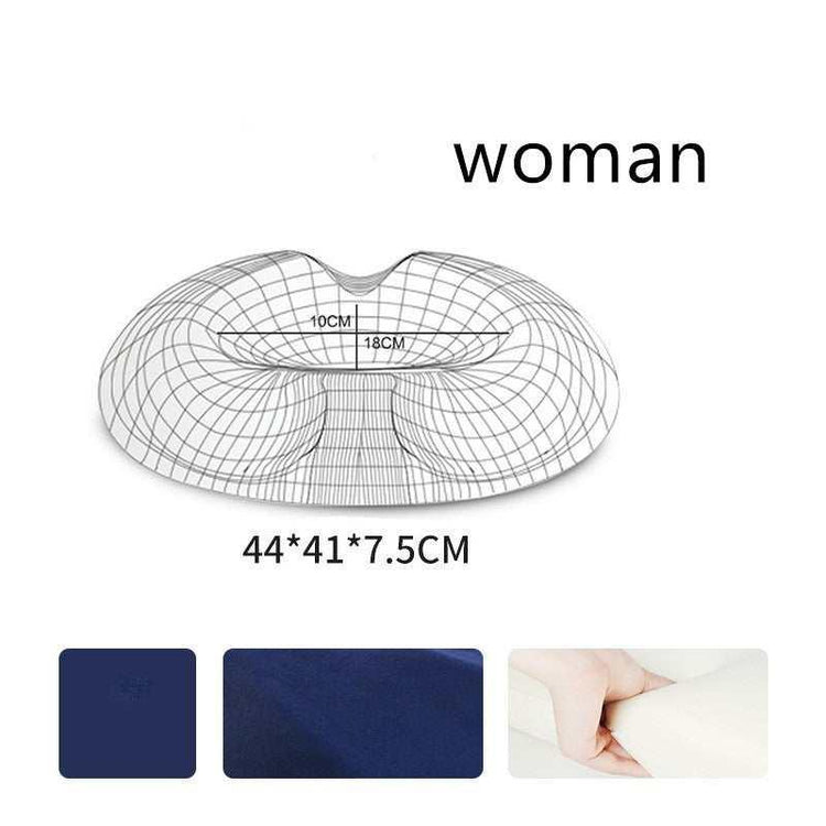 Ergonomic memory foam seat cushion for women, navy blue, curved design, soft material, supportive fit