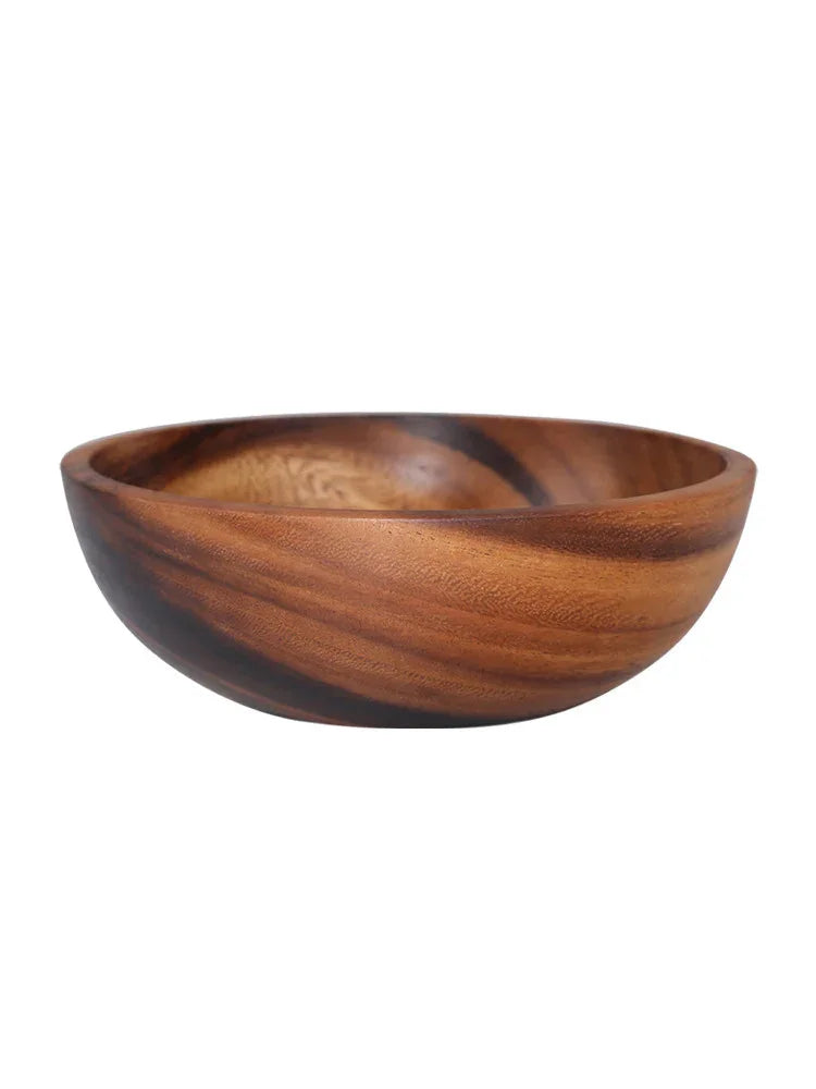 Round wooden bowl with natural brown grain, smooth finish, minimalist style