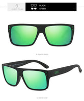 Black rectangular sunglasses with green mirrored lenses, matte finish, modern streetwear style