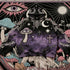 Purple and black oversized hoodie with mystical symbols, mushrooms, bats, and gothic cross patches.