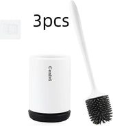 Minimalist black and white silicone toilet brush set with holder and wall mount, 3-piece