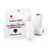Transparent thermal sticker paper printer rolls, white glossy finish, for Phomemo T02
