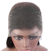 Brown lace wig cap with sheer mesh material shown on mannequin head, close-up view